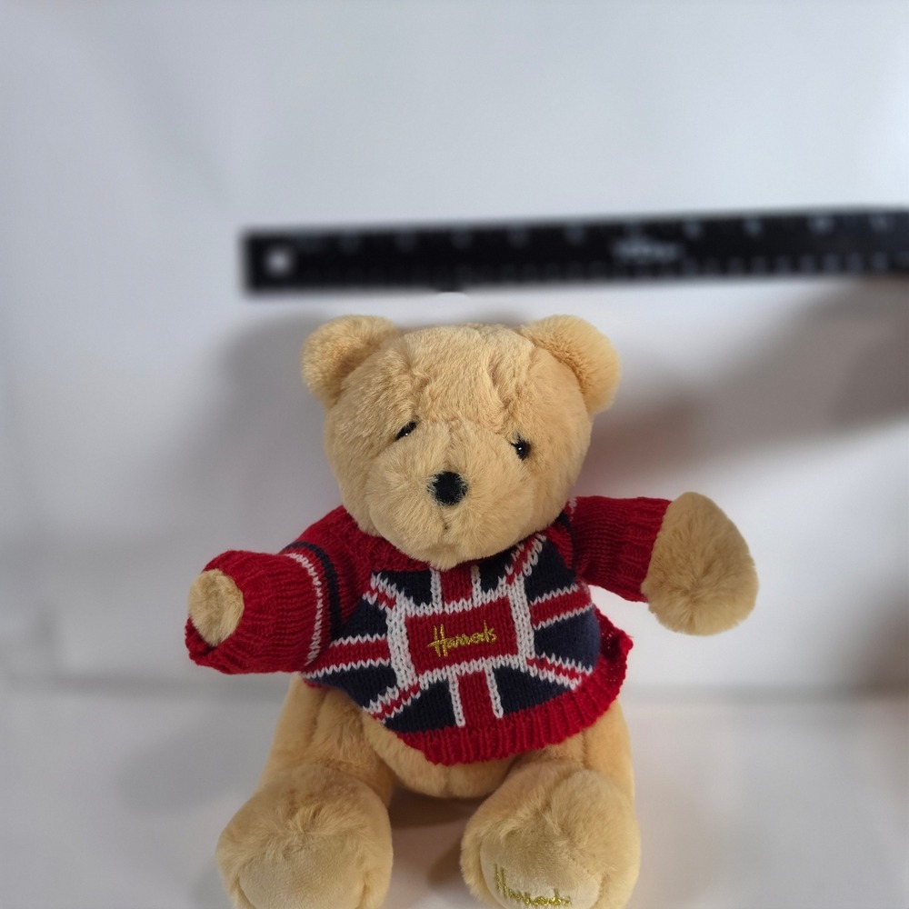 Harrods Knightsbridge Teddy Bear Plush 8" Small London Union Jack Sweater 21cm - Picture 9 of 10